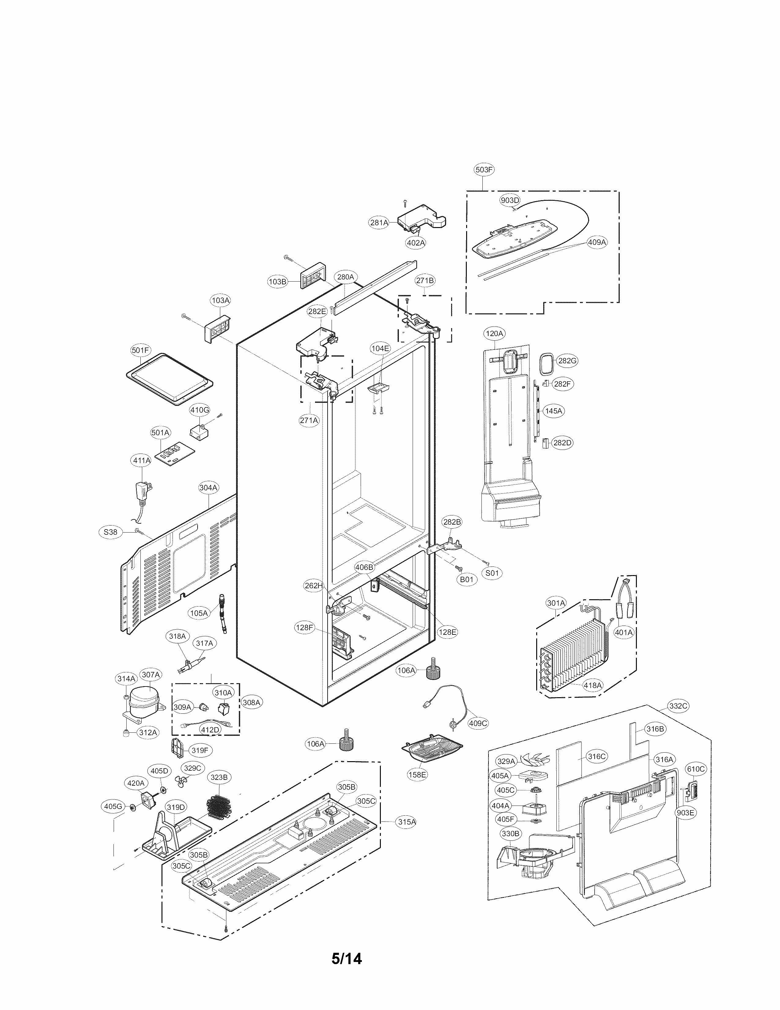 Case Parts Diagram and Parts List for 79571312310  Kenmore Refrigerator