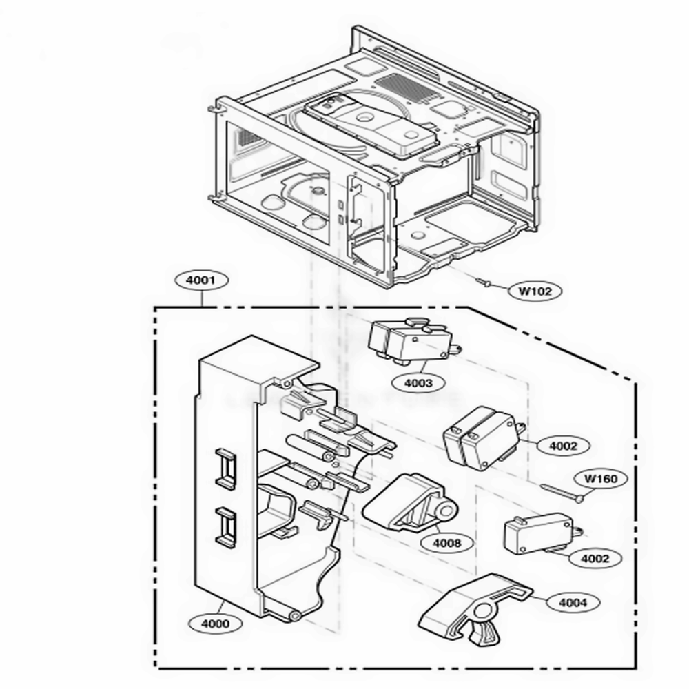 Latch Board Parts Diagram and Parts List for DFS18G ASTQMTR LG Range