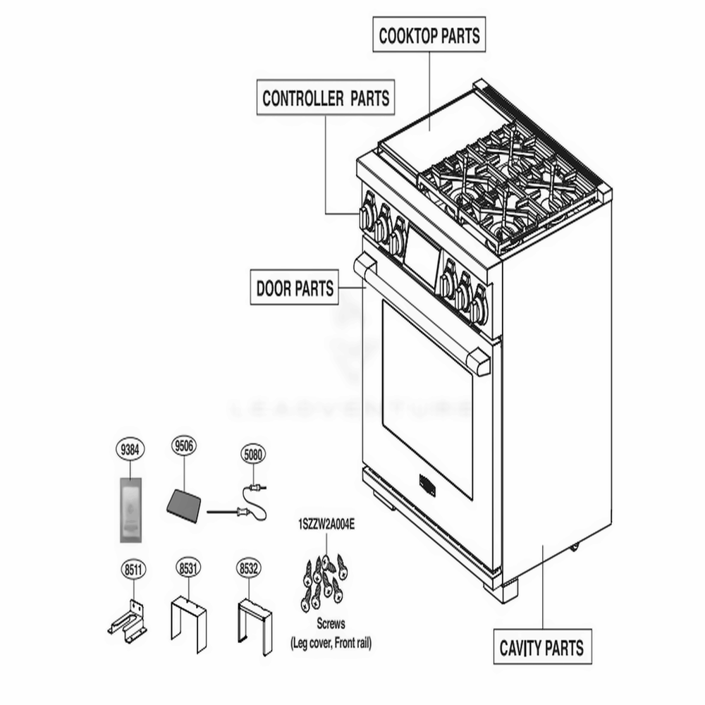Main Diagram and Parts List for SKSDR360SS ASTLSGN LG Range