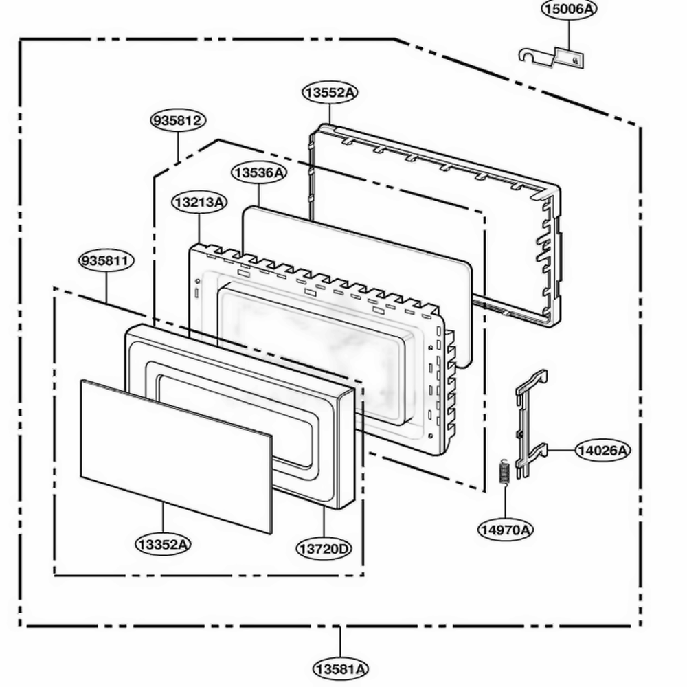Door Parts Diagram and Parts List for LD10D GREAMA LG Wall Oven