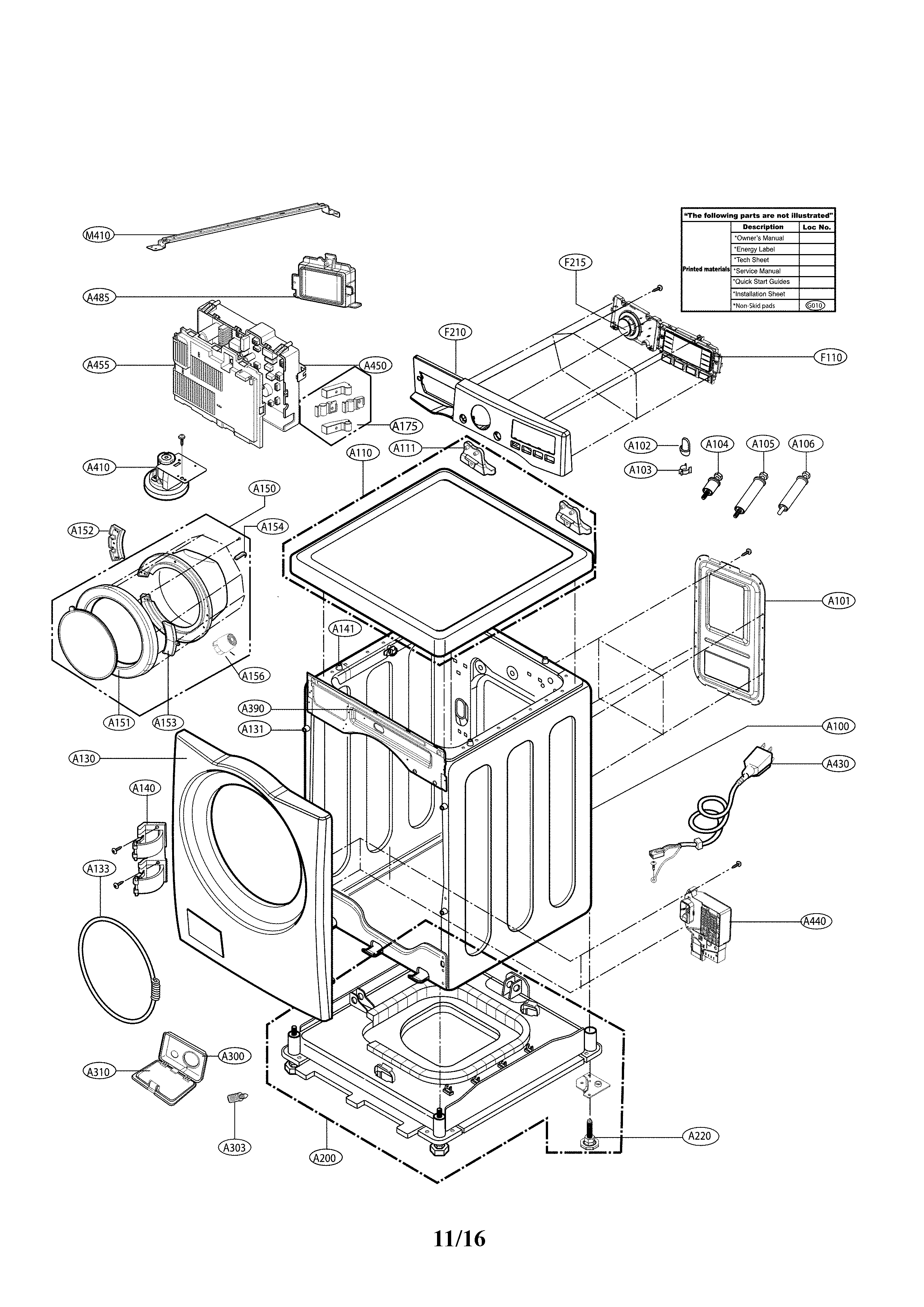 Cabinet And Control Parts Diagram and Parts List for 79641303610  Kenmore Washer