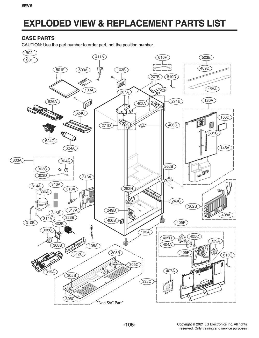 Case Parts Diagram and Parts List for GR-X228NSSM ASTCNAA LG Refrigerator