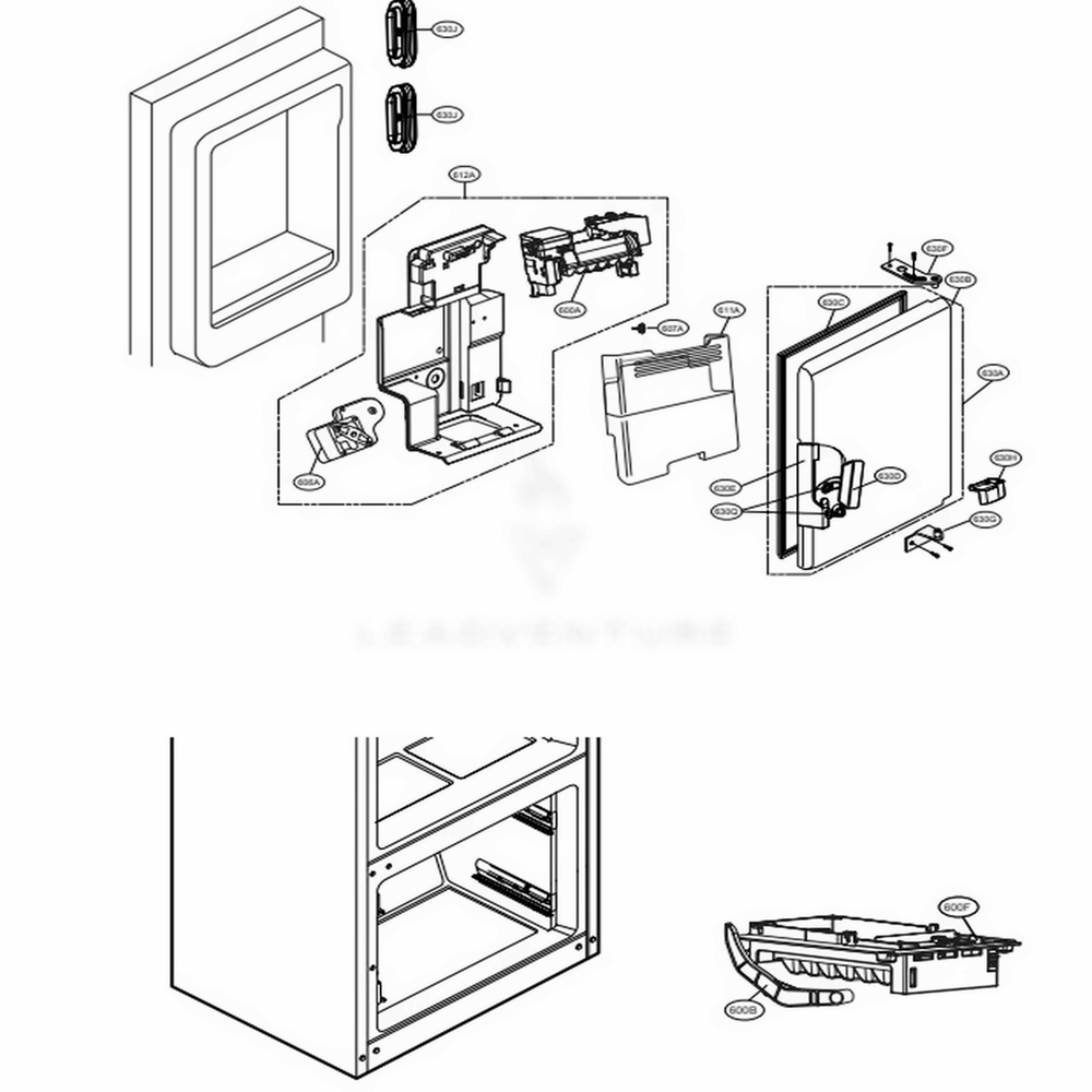 Ice Maker And Ice Bin Parts Diagram and Parts List for LFX29927ST ASTCNA0 LG Refrigerator