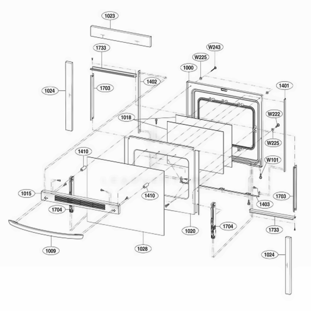Door Parts Diagram and Parts List for LRE3091SW FWHLLCA LG Range