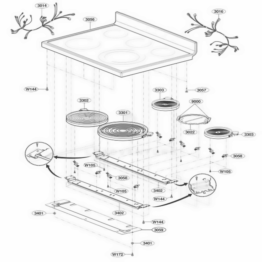 Cooktop Parts Diagram and Parts List for LSC5683WB ABKLLCA LG Range