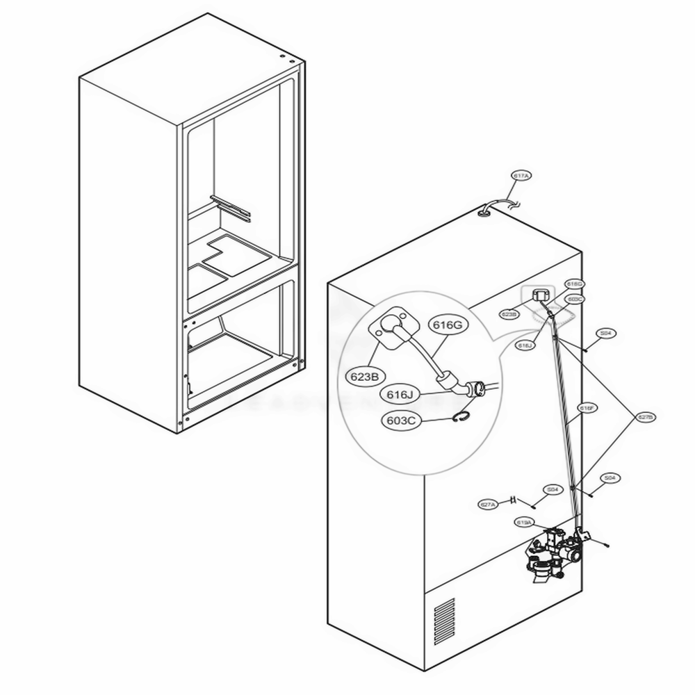 Valve And Water Tube Parts Diagram and Parts List for LMXS30796S ASTCNA0 LG Refrigerator