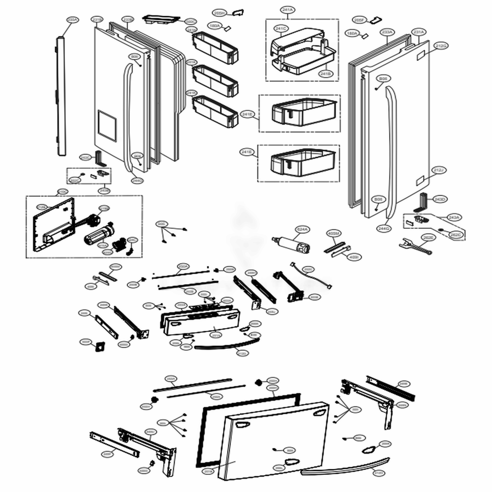 Door Parts Diagram and Parts List for LMXC23746S ASTCNA2 LG Refrigerator