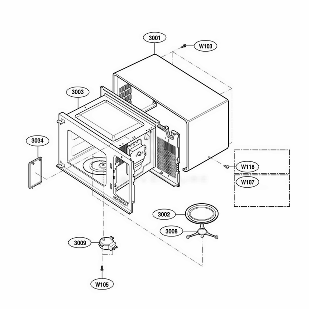 Oven Cavity Parts Diagram and Parts List for 62253 KSBESEA LG Range