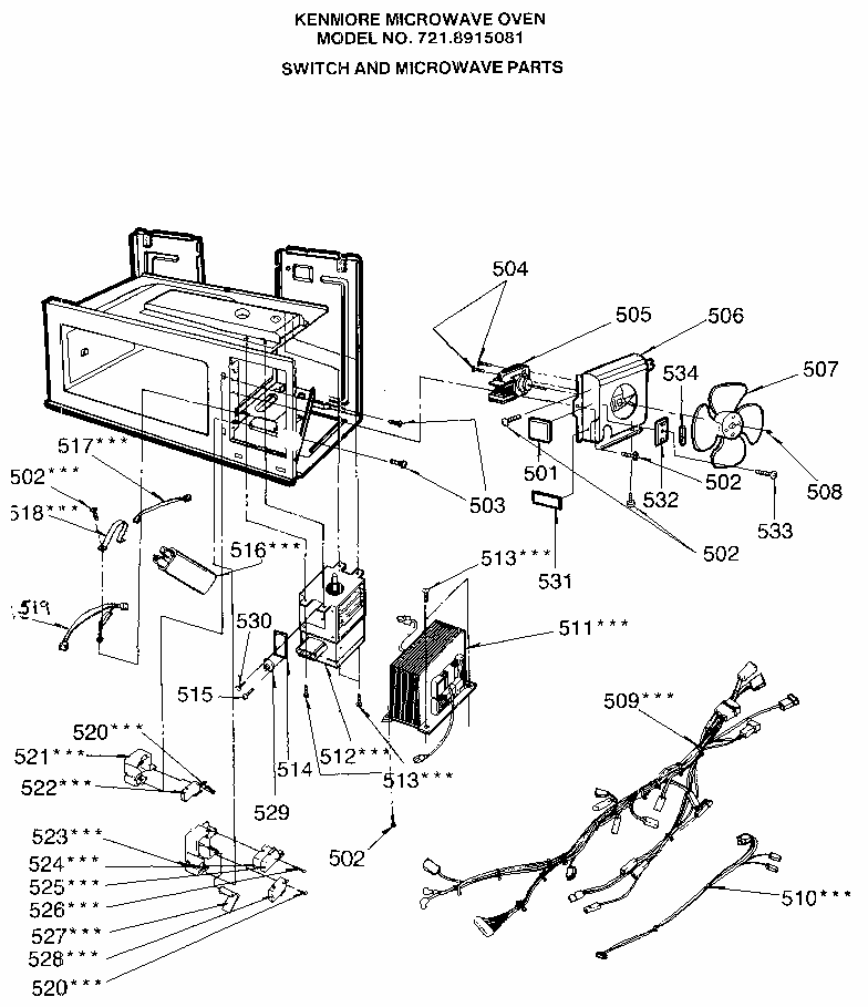 Switch And Microwave Diagram and Parts List for 7218915081  Kenmore Microwave