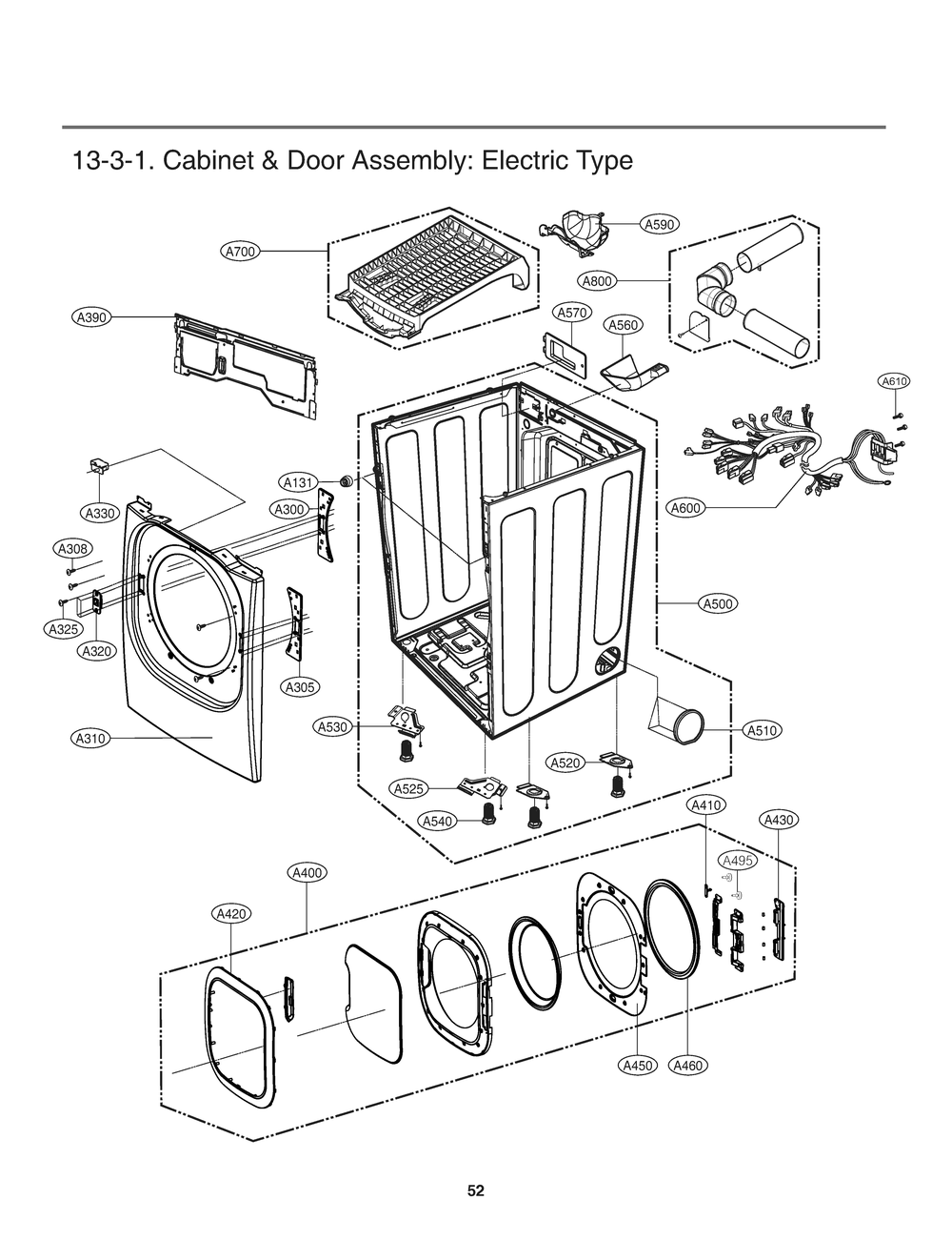 Cabinet And Door Assembly Diagram and Parts List for RV1398DS ACREEUS LG Dryer