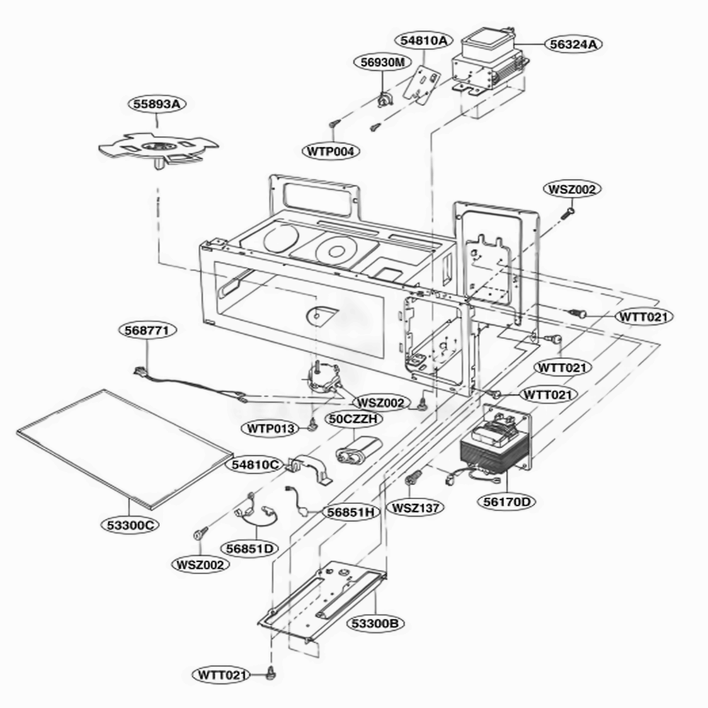 Interior Parts 1 Diagram and Parts List for MV1155W WHEGSE LG Range