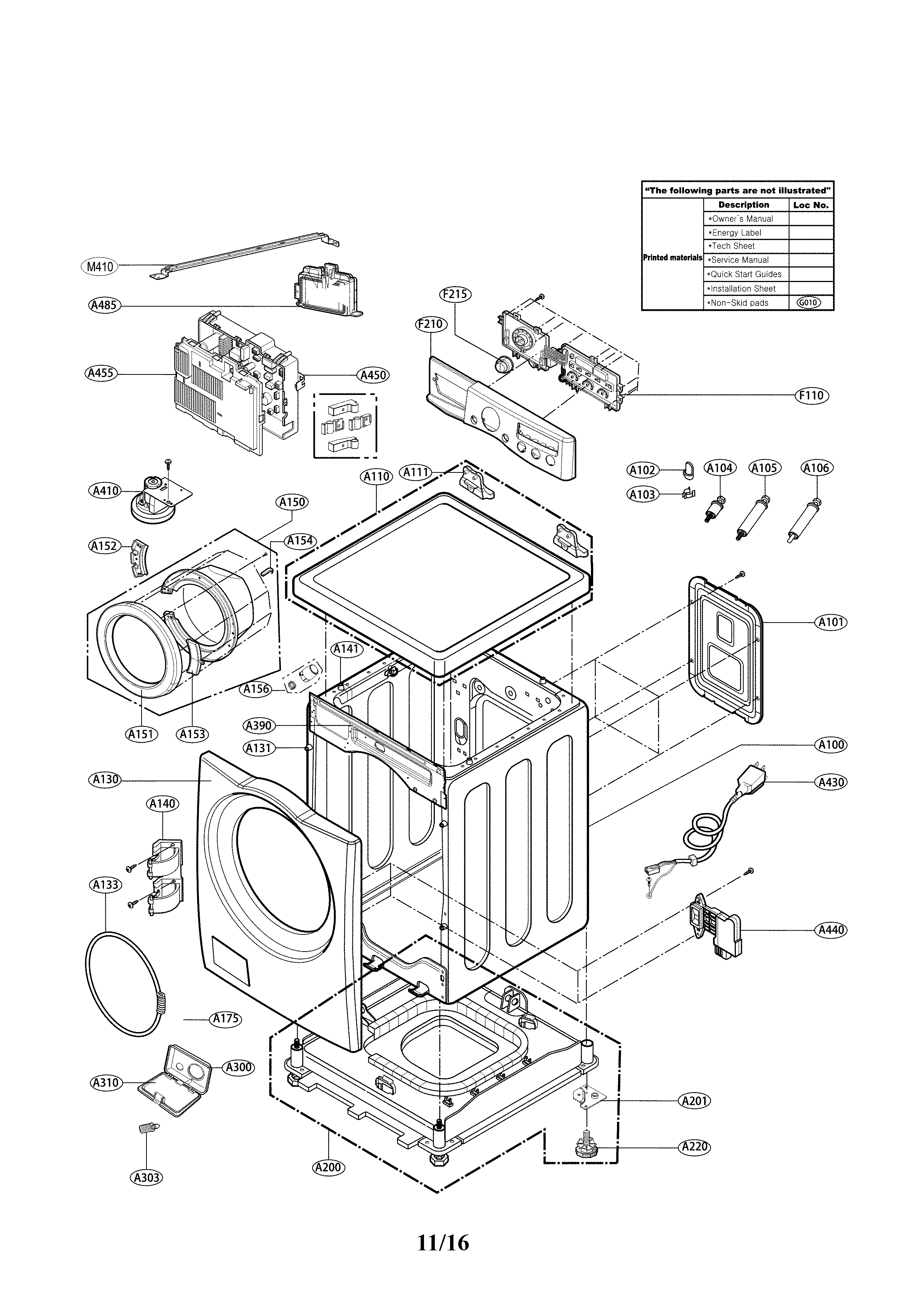 Cabinet And Control Parts Diagram and Parts List for 79641262610  Kenmore Washer