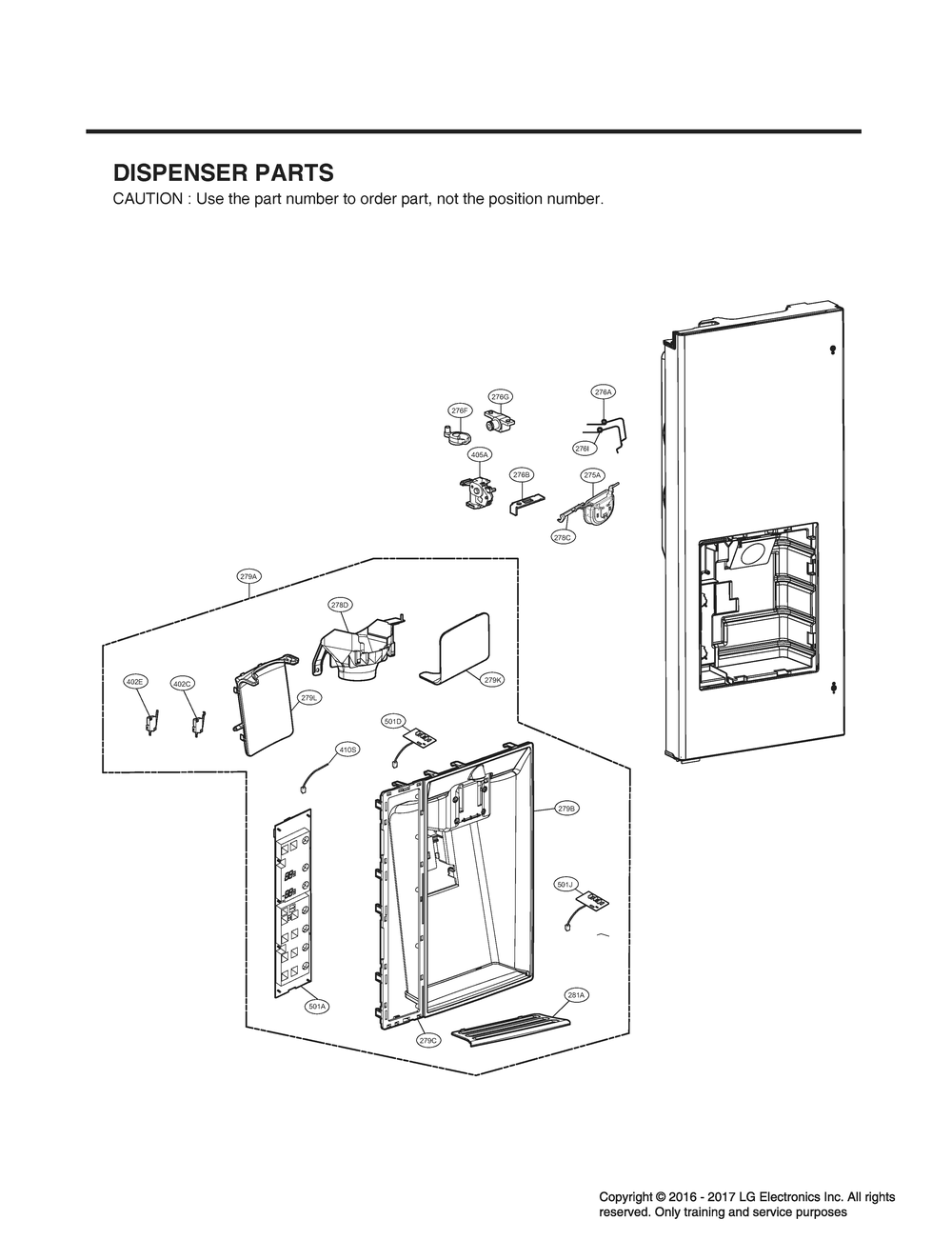 Dispenser Parts Diagram and Parts List for GR-L24GHSJM ASTCNA2 LG Refrigerator