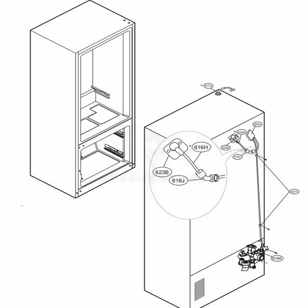 Valve And Water Tube Parts Diagram and Parts List for LMXS28596M AMTCNA1 LG Refrigerator