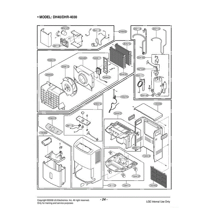 Section Diagram and Parts List for DH40E AWYAWMT LG Dehumidifier