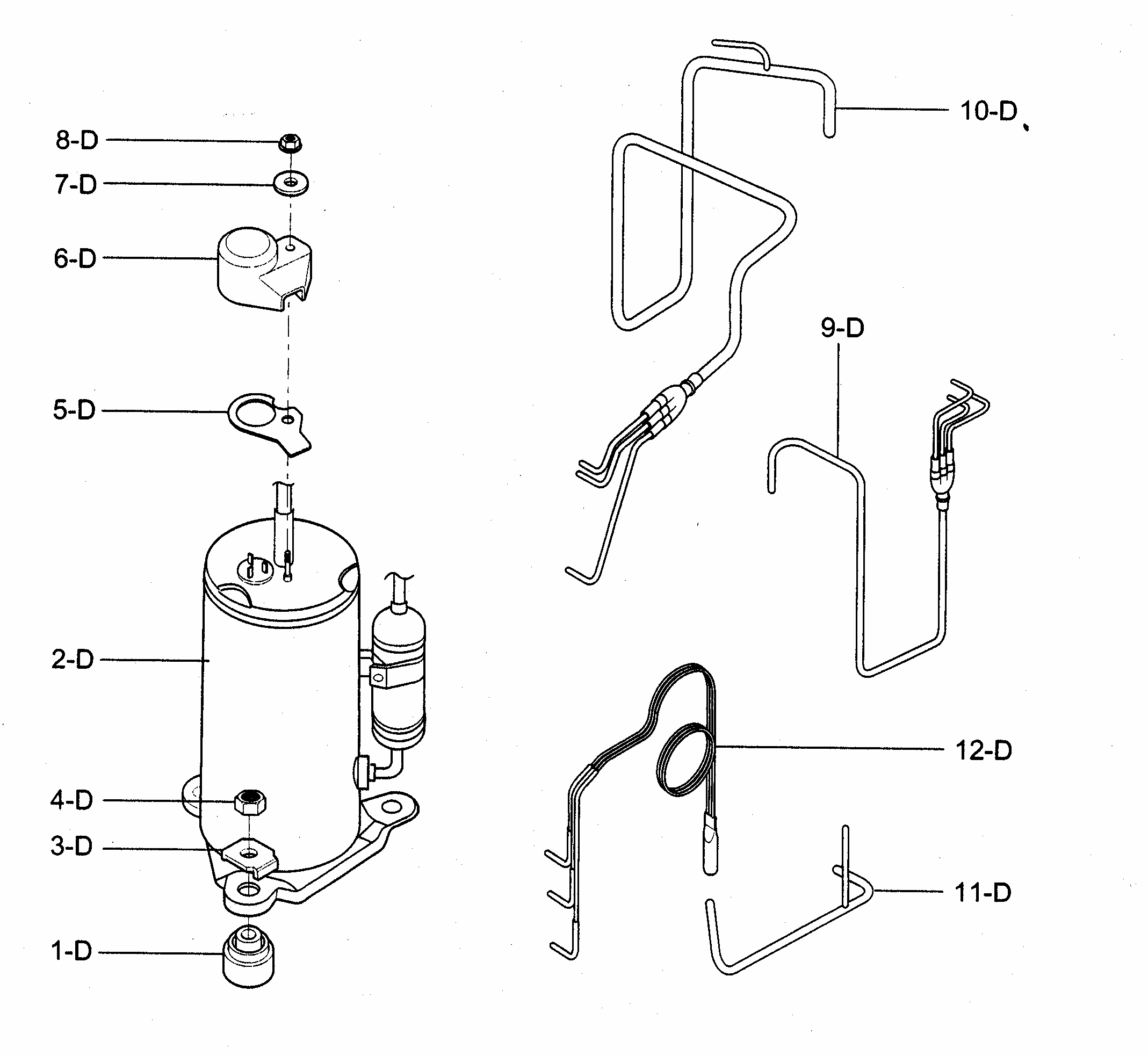 Compressor Parts Diagram and Parts List for 58074259400  Kenmore Air Conditioner