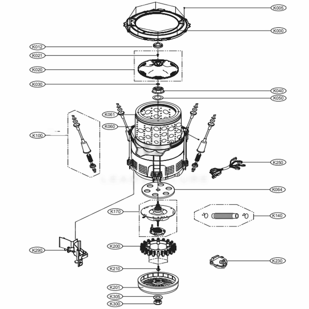 Tub Assembly Diagram and Parts List for WT1301CW ABWEVUS LG Washer