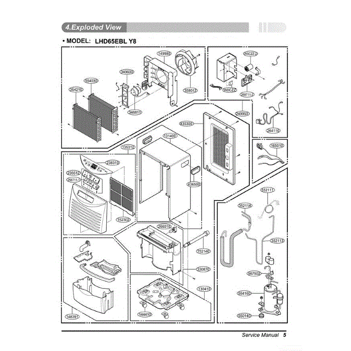 Section Diagram and Parts List for LHD65EBLY8 ABKAHDP LG Dehumidifier