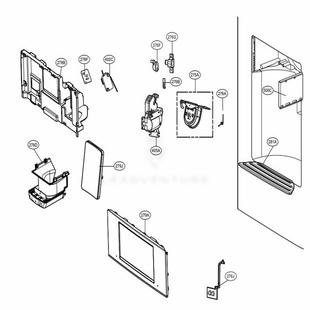 Dispenser Parts Diagram and Parts List for LFX31995ST ASTCNA1 LG Refrigerator