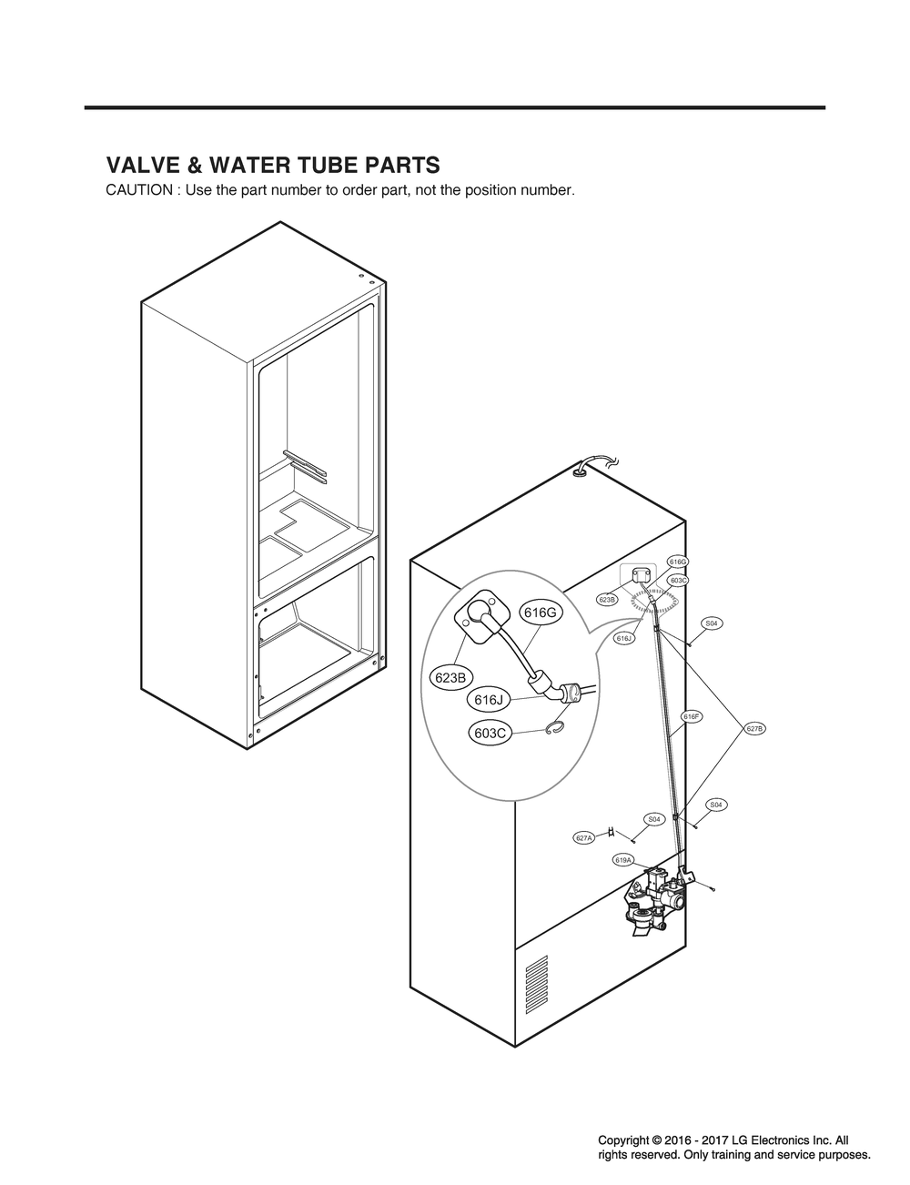 Valve And Water Tube Parts Diagram and Parts List for GR-X23GHSJM ASTCNA0 LG Refrigerator