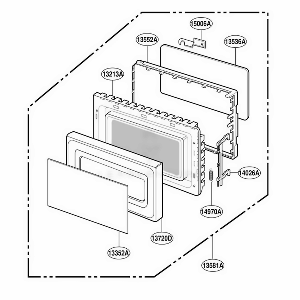 Door Parts Diagram and Parts List for KM362W MWEWCF LG Range