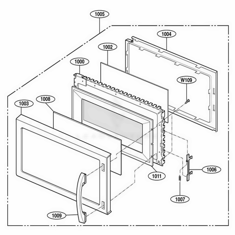Door Parts Diagram and Parts List for 80529 CBKESEA LG Range