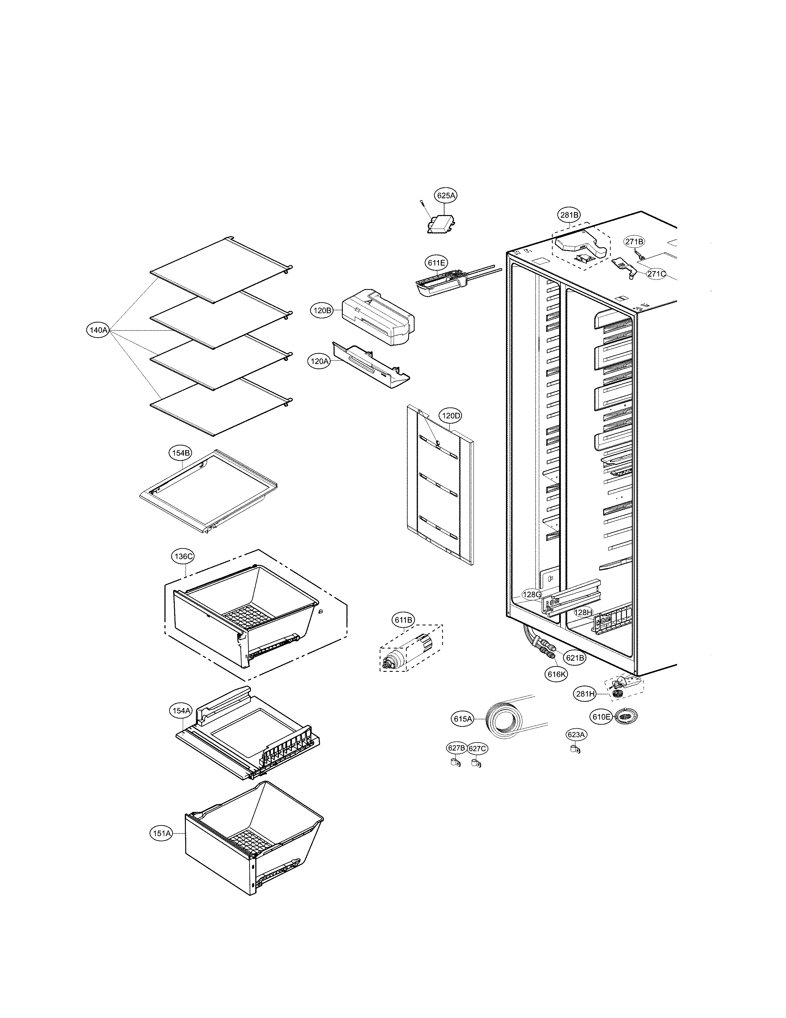 Refrigerator Compartment Parts Diagram and Parts List for 79551833411  Kenmore Refrigerator