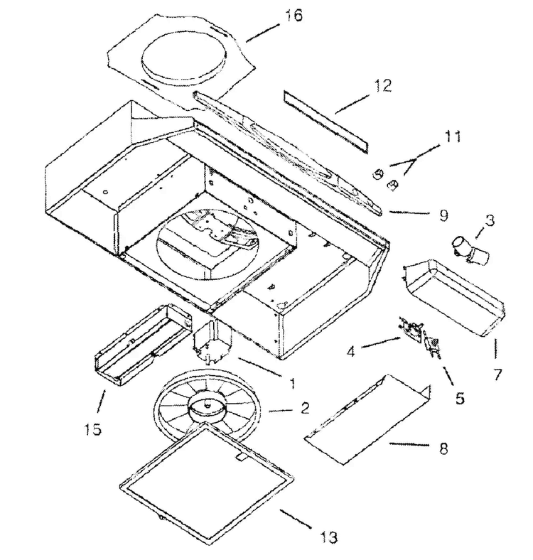 Range Hood Diagram and Parts List for 23352153003  Kenmore Range Hood