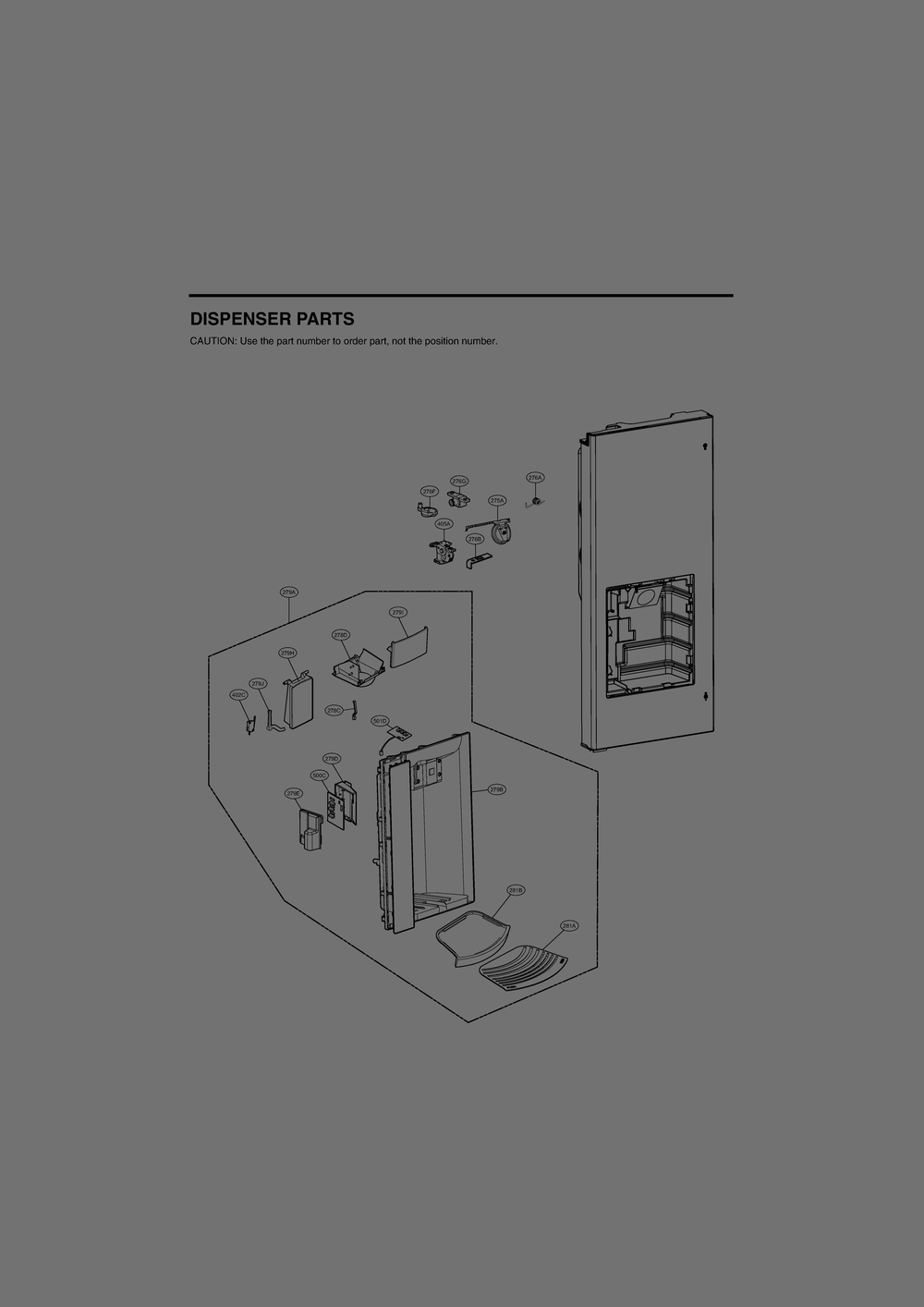 Dispenser Parts Diagram and Parts List for GR-L28ANSHP ASTCNA0 LG Refrigerator