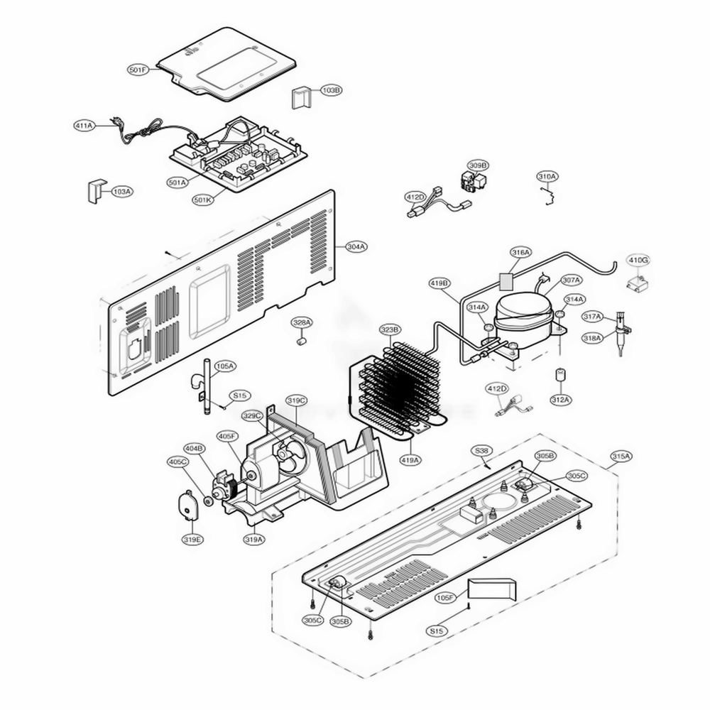 Machine Compartment Diagram and Parts List for 58813 ASTCSER LG Refrigerator