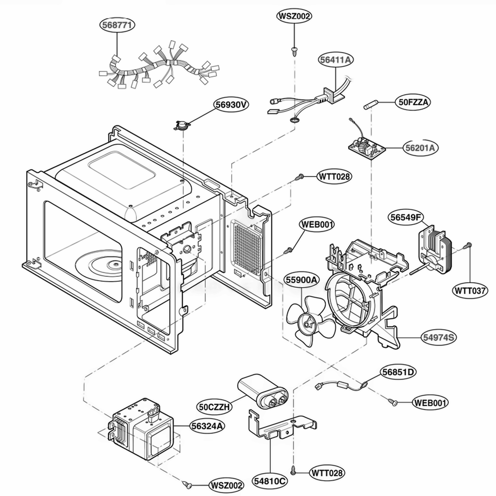 Interior Parts 2 Diagram and Parts List for MA748B CB1EGSE LG Range