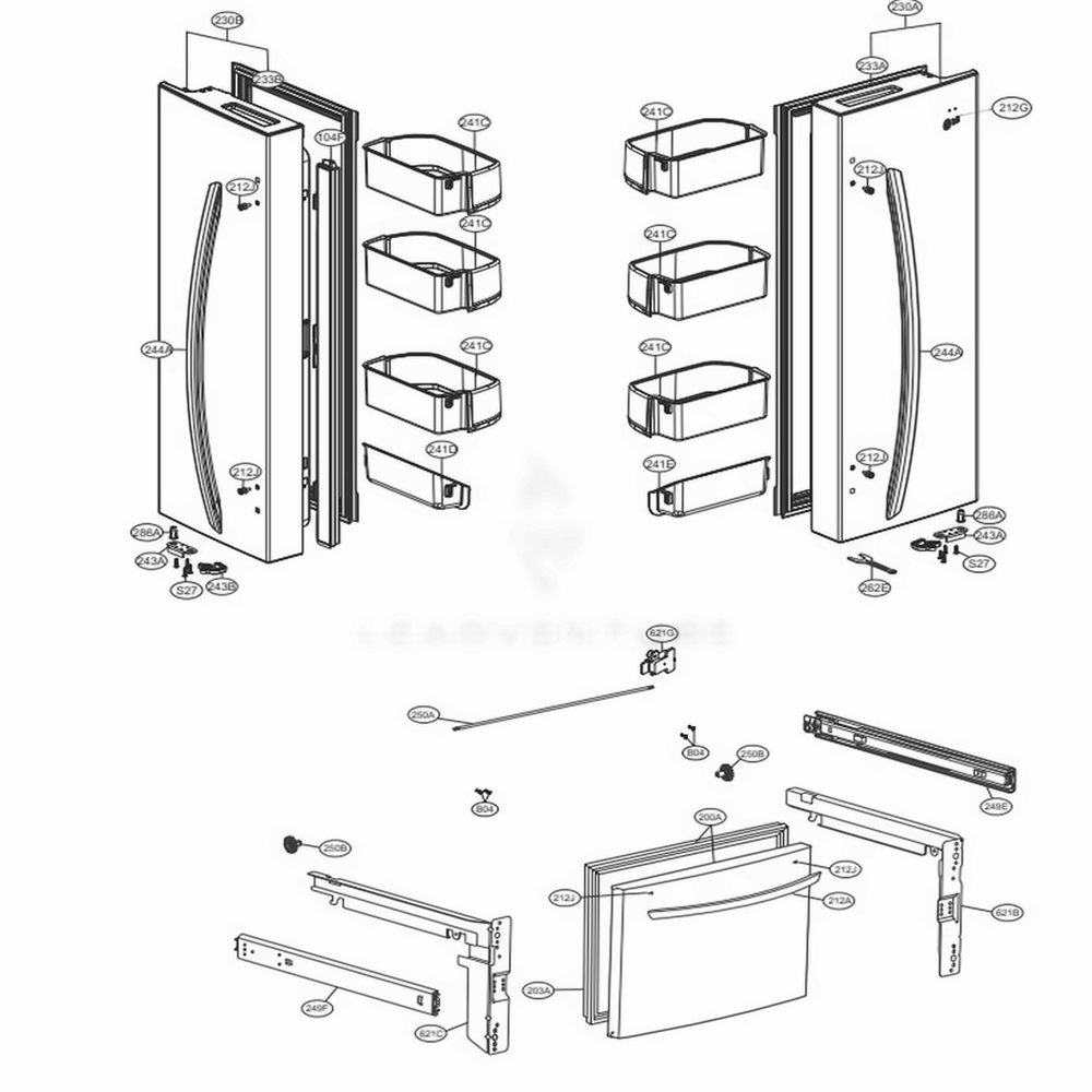 Door Parts Diagram and Parts List for LFNS22520D ASBCNA0 LG Refrigerator