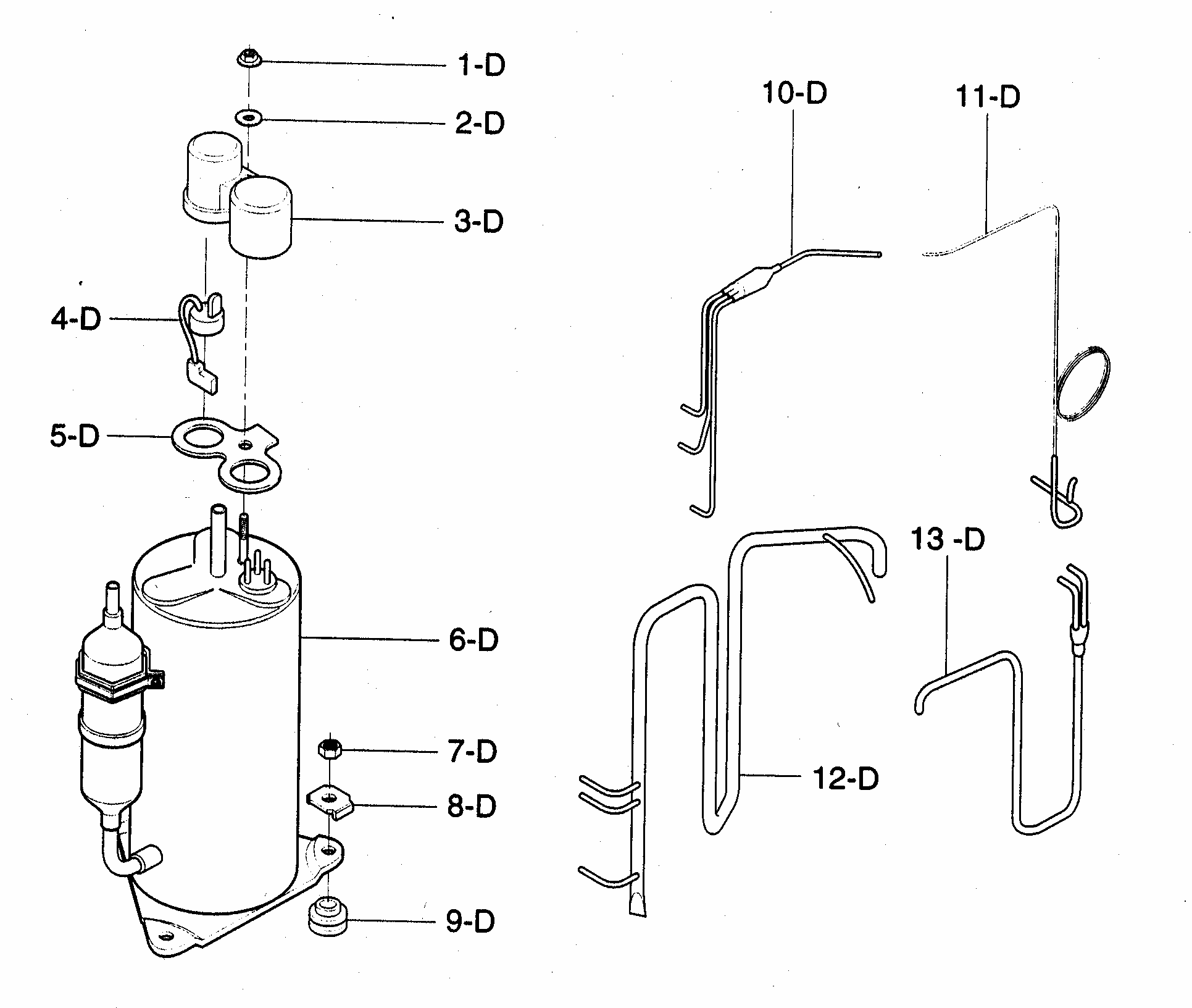 Compressor Parts Diagram and Parts List for 58072104200  Kenmore Air Conditioner