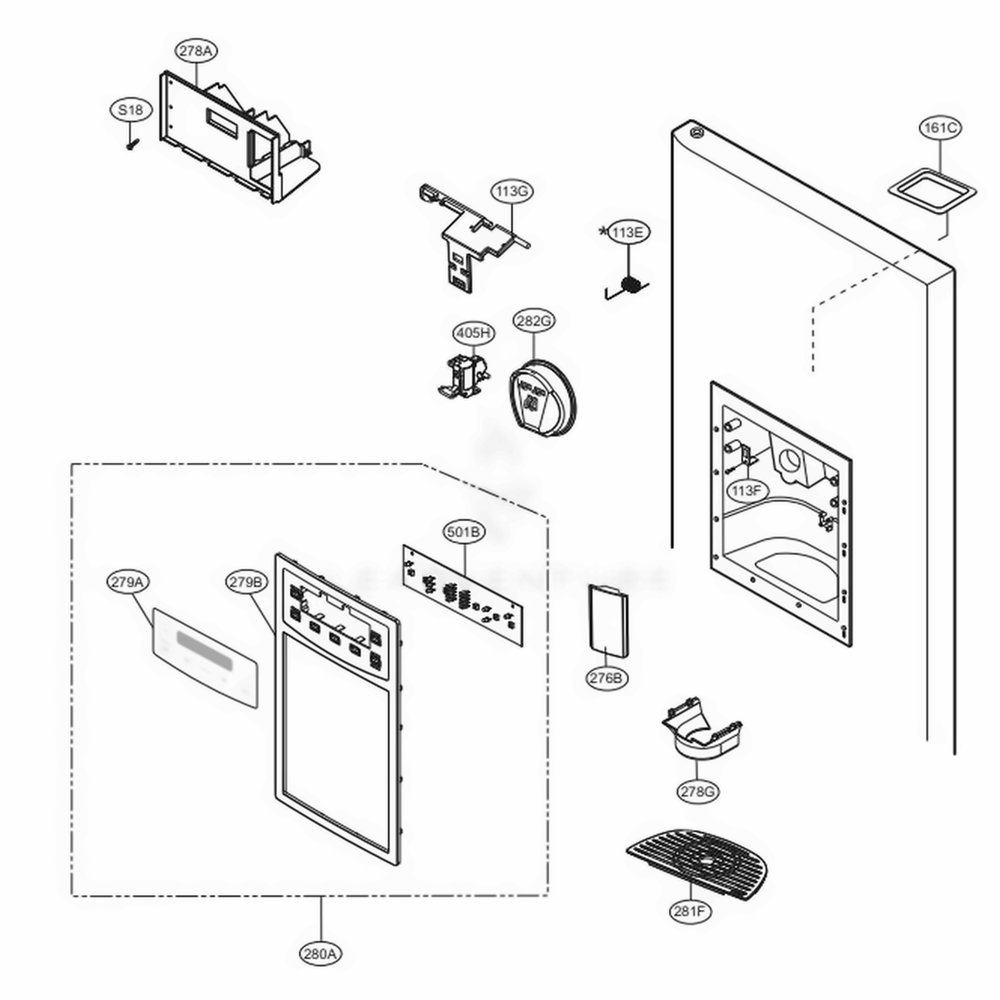 Dispenser Parts Diagram and Parts List for 51026 ATI1SER LG Refrigerator