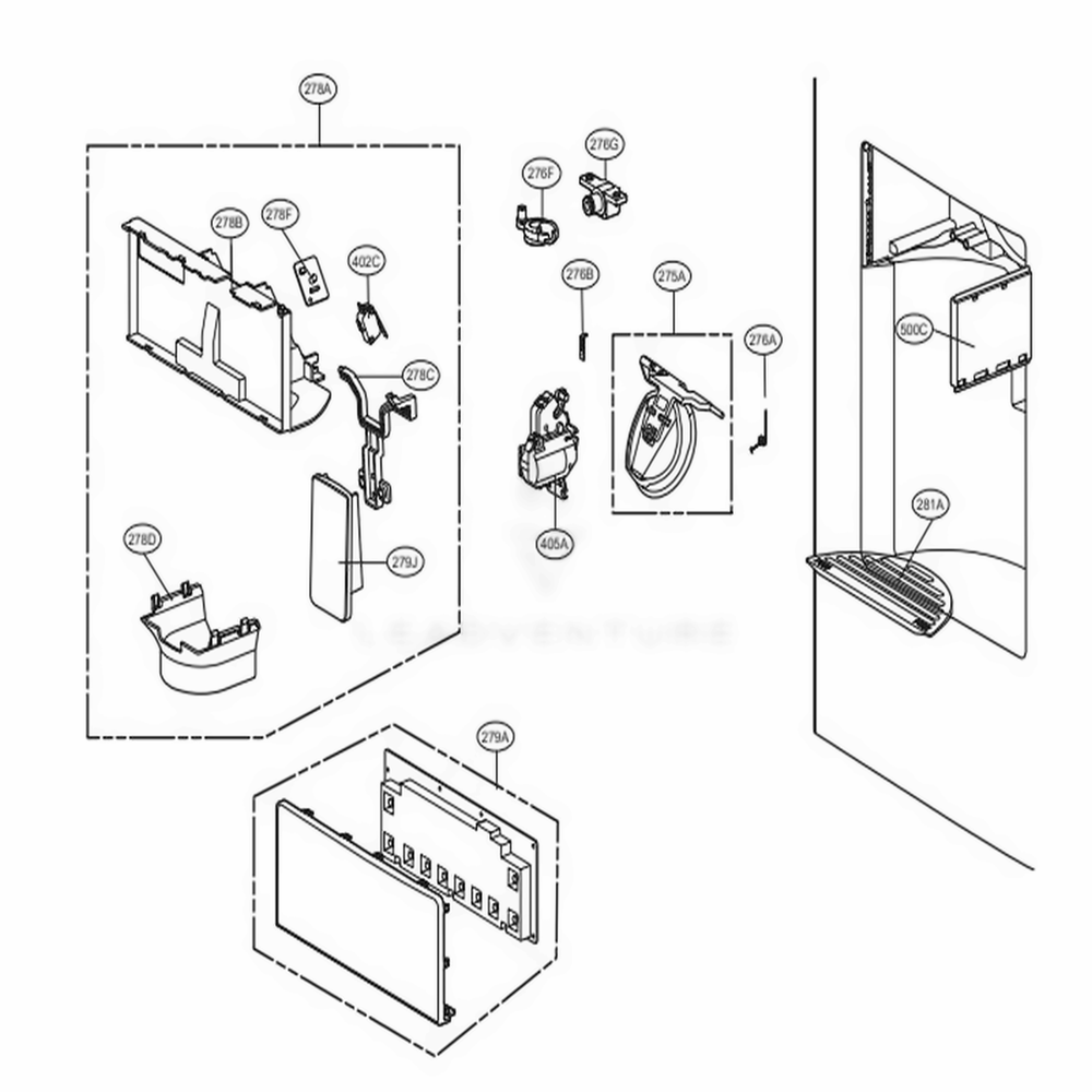 Dispenser Parts Diagram and Parts List for 70329 AWBCSE2 LG Refrigerator