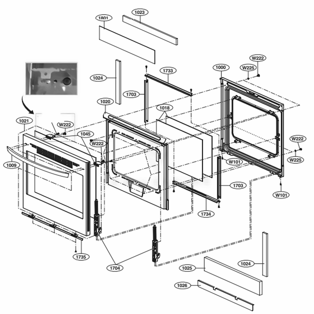 Door Parts Diagram and Parts List for LRE3083ST ASTLLGA LG Range