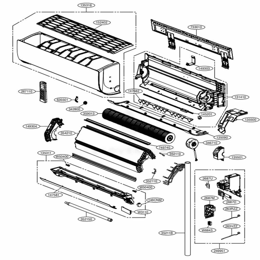 Main Diagram and Parts List for LSN243HLV3 AK3GEUS LG Air Conditioner