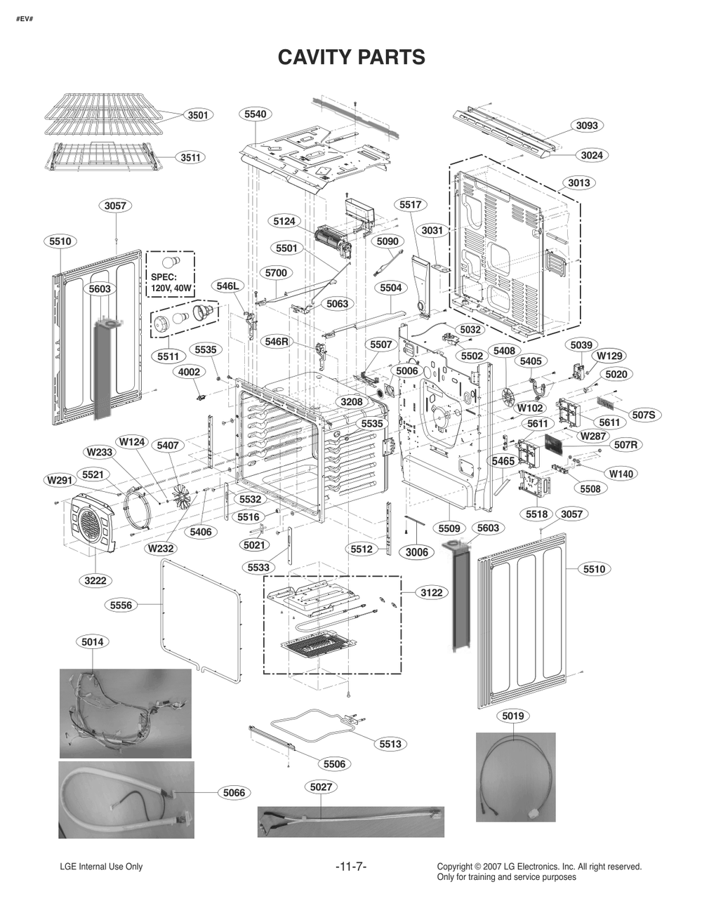 Cavity Parts Diagram and Parts List for FS1748LS ASTLLGA LG Range
