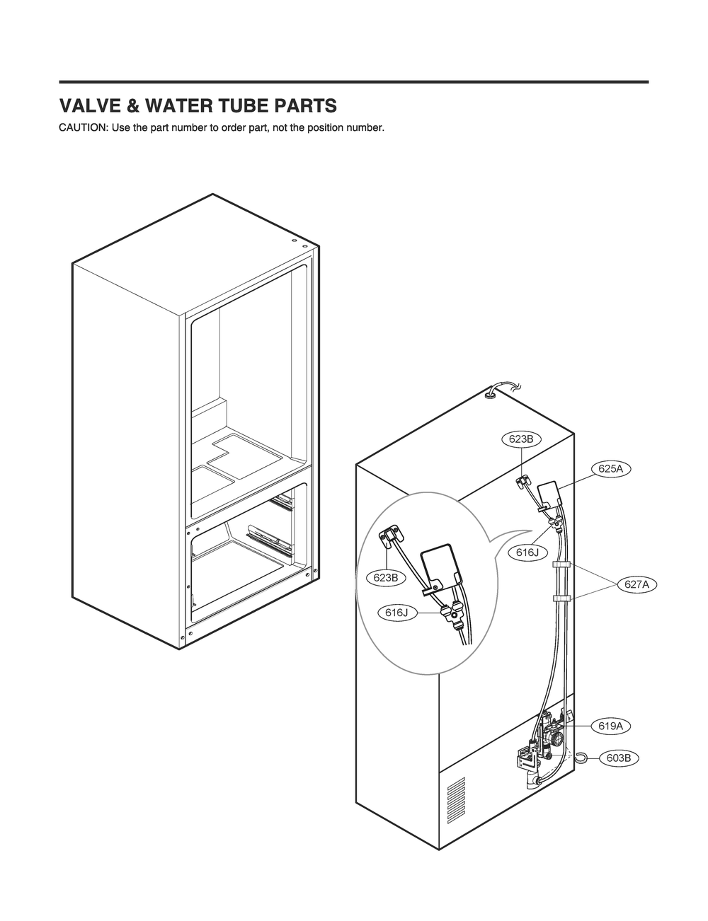 Valve And Water Tube Parts Diagram and Parts List for GR-L22ANSXM ASTCNA0 LG Refrigerator