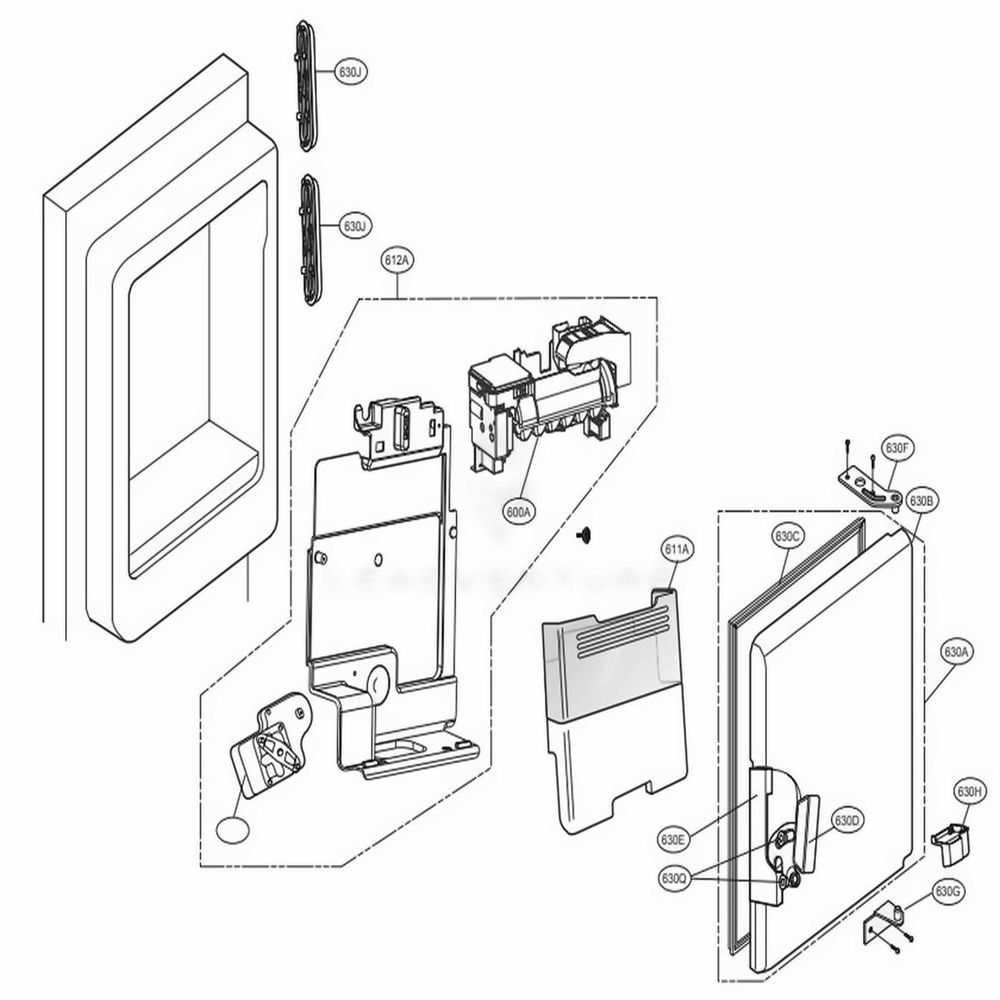 Ice Maker And Ice Bin Parts Diagram and Parts List for LFXS28566D ASBCNA0 LG Refrigerator