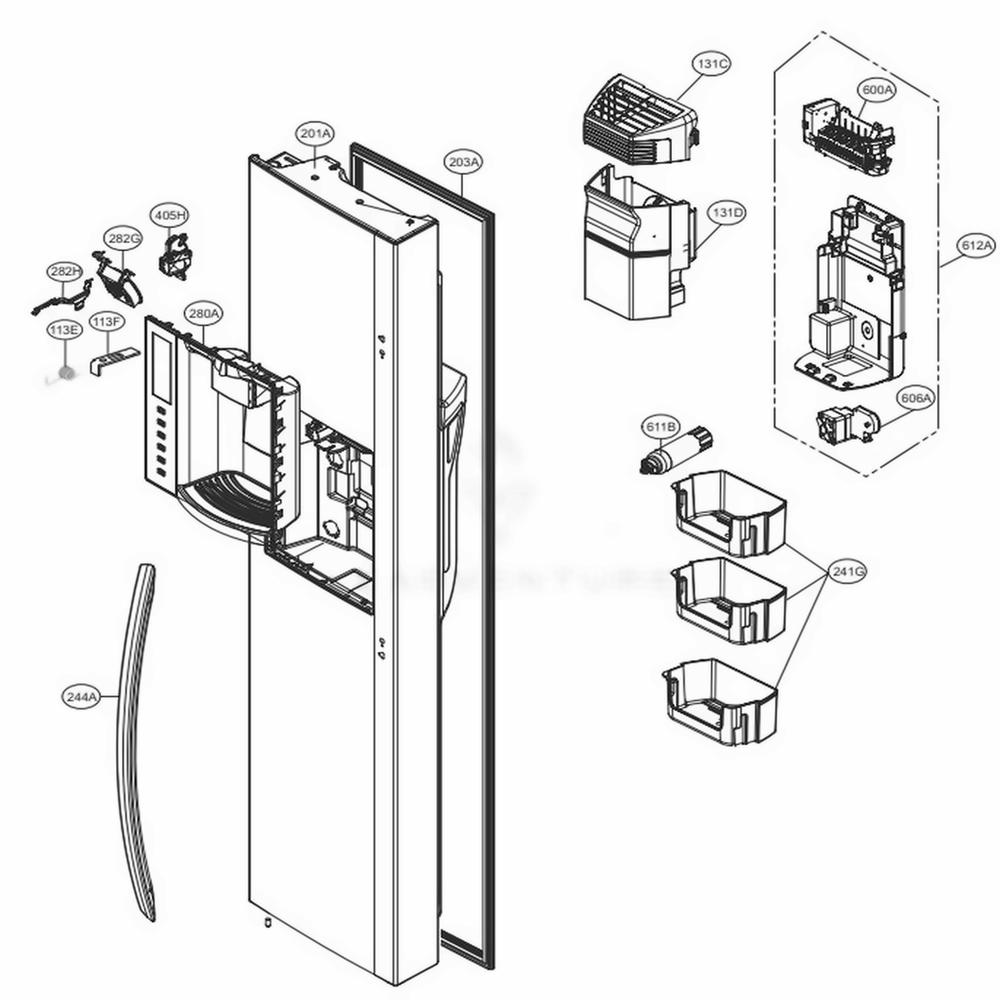 Freezer Door Diagram and Parts List for LSXS26366S ASTCNA9 LG Refrigerator