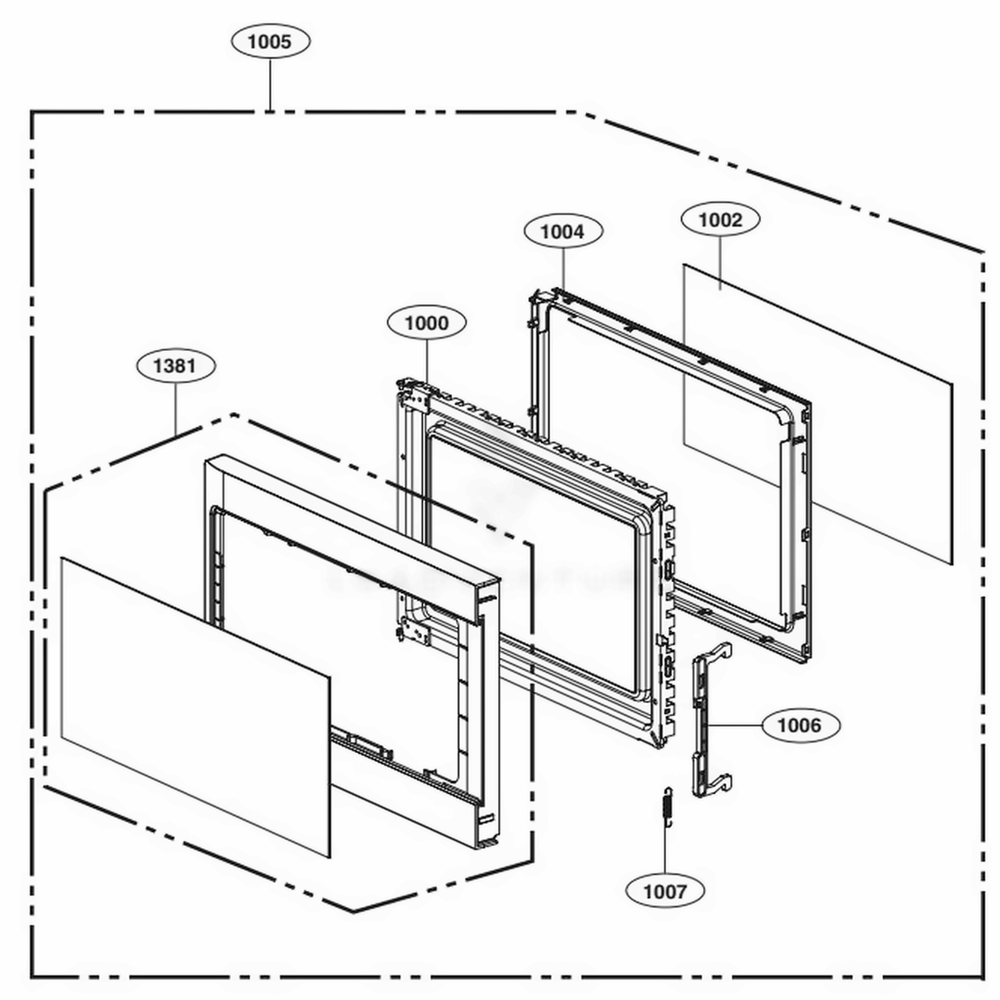 Door Parts Diagram and Parts List for LCS1413SB CBKEBBY LG Wall Oven
