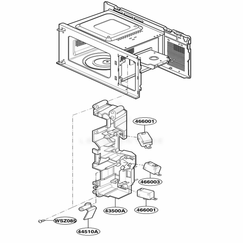Latch Board Parts Diagram and Parts List for SBM6500B CBKEGSE LG Wall Oven