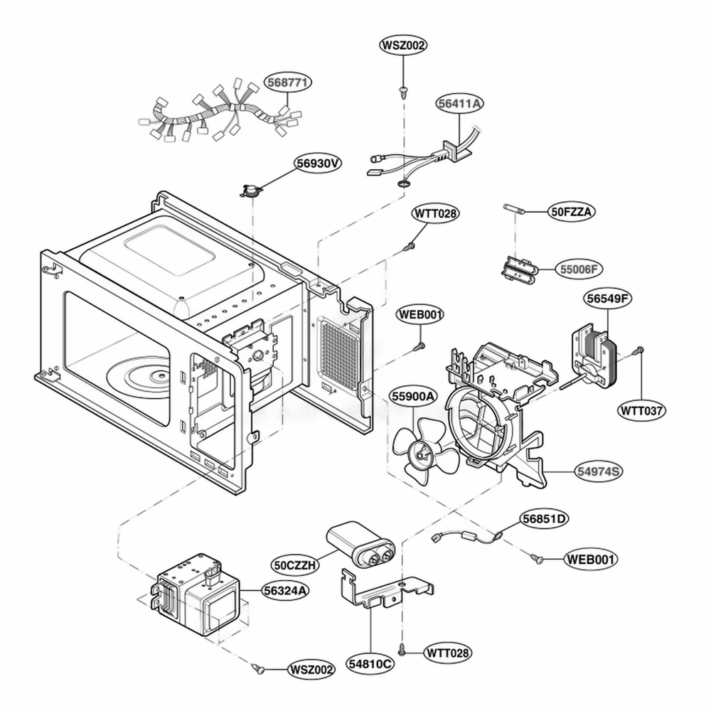 Interior Parts 1 Diagram and Parts List for MAK7553W CWHEGSE LG Range