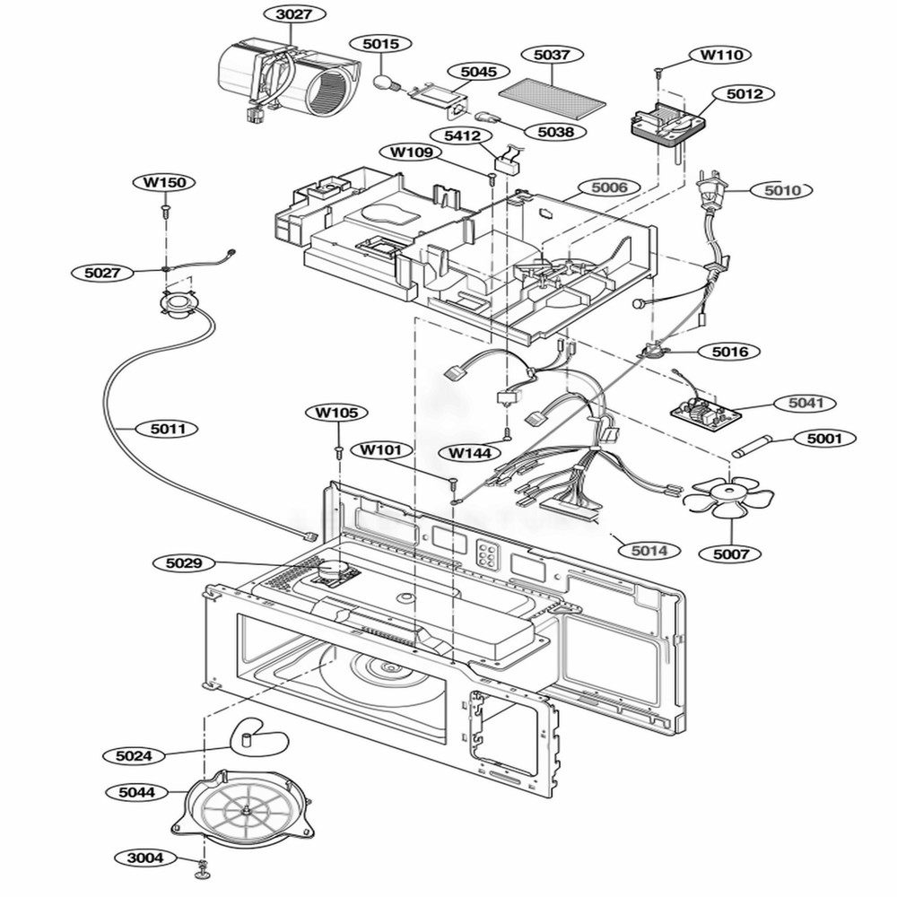 Interior Parts 3 Diagram and Parts List for MMV5165AAW CW1EMTG LG Wall Oven