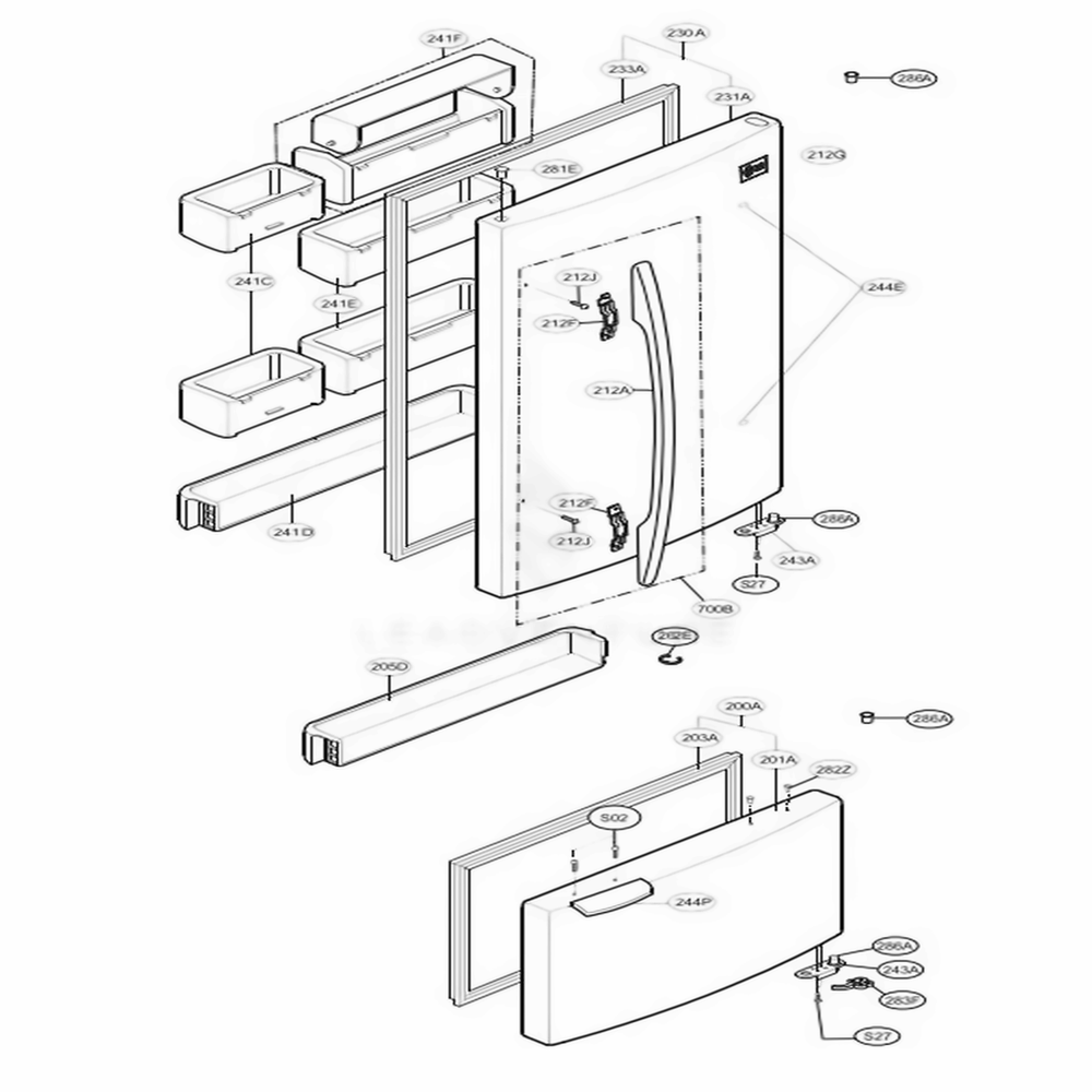 Door Parts Diagram and Parts List for 65009 AWBCSEA LG Refrigerator