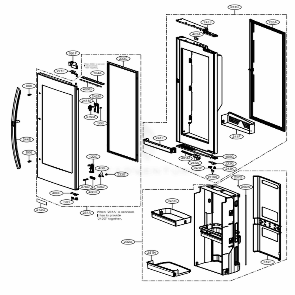 Door Parts 2 Diagram and Parts List for 75077 ASBCSE0 LG Refrigerator