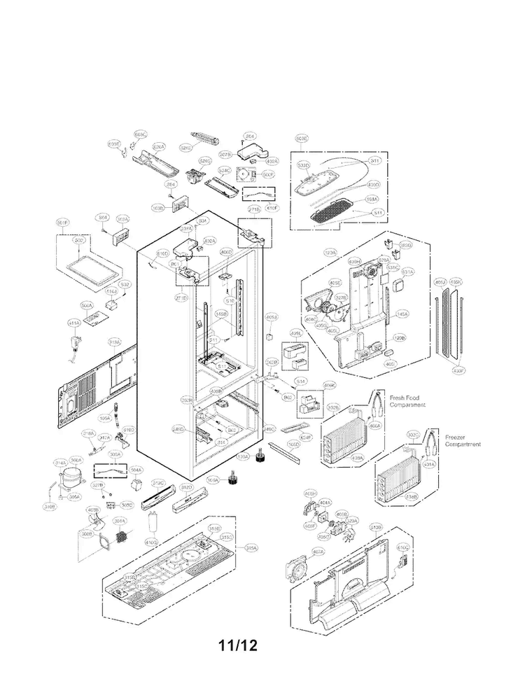 Case Parts Diagram and Parts List for LFX31935ST 02 LG Refrigerator
