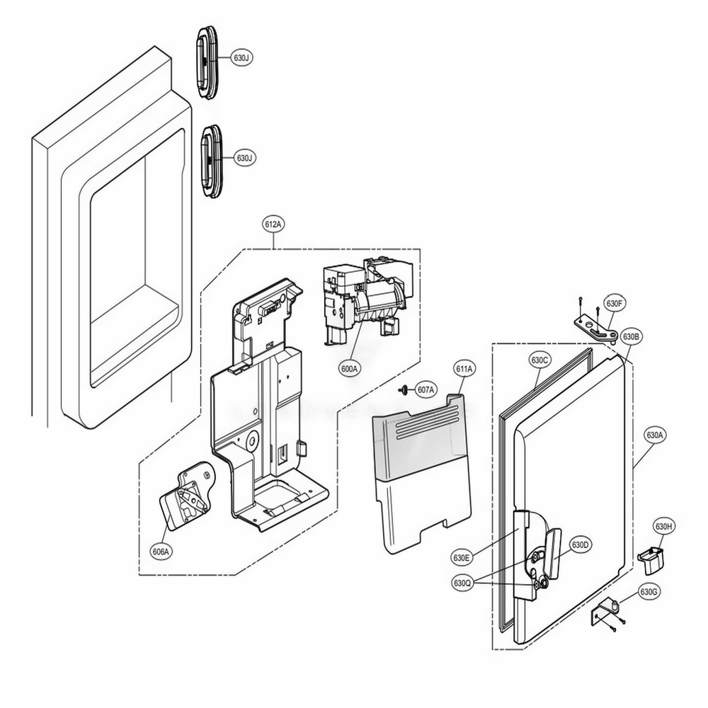 Ice Maker And Ice Bin Parts Diagram and Parts List for 72069 AWBCSE2 LG Refrigerator