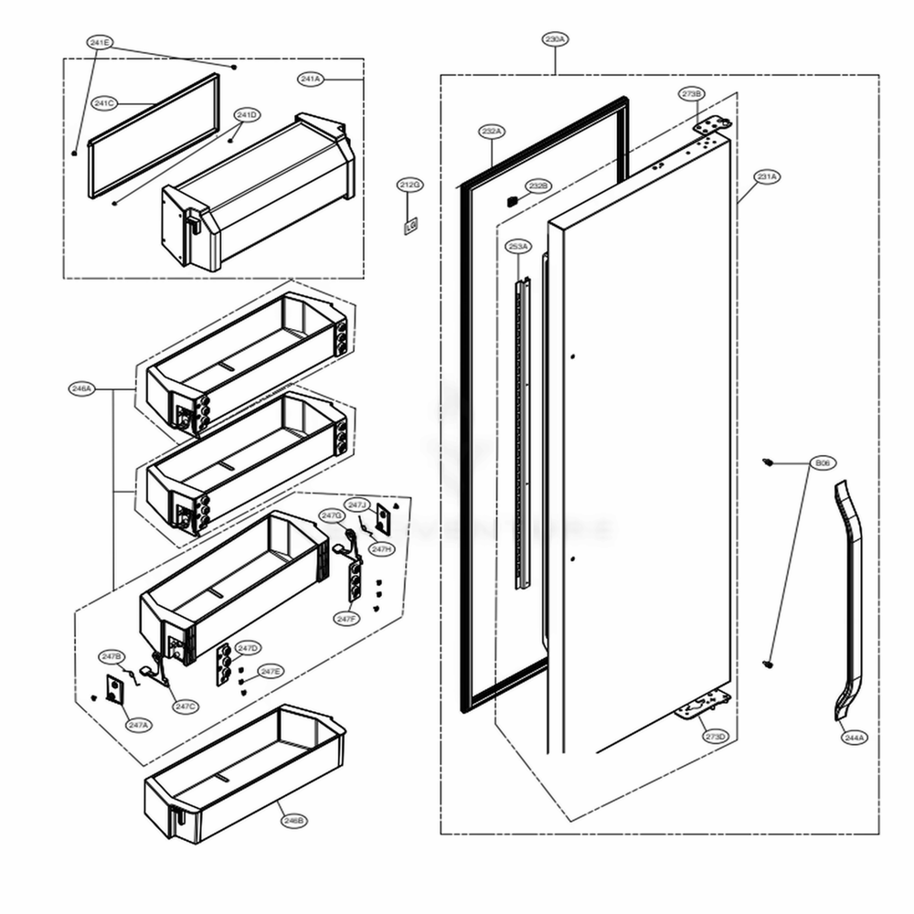 Refrigerator Door Part Diagram and Parts List for LSSB2696BD ASBCNA0 LG Refrigerator